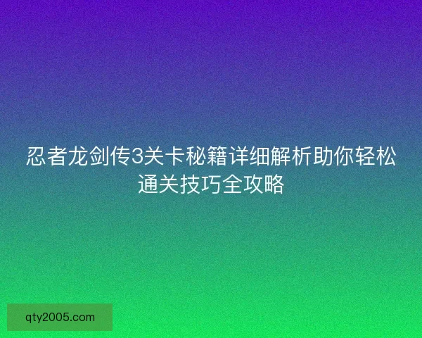 忍者龙剑传3关卡秘籍详细解析助你轻松通关技巧全攻略